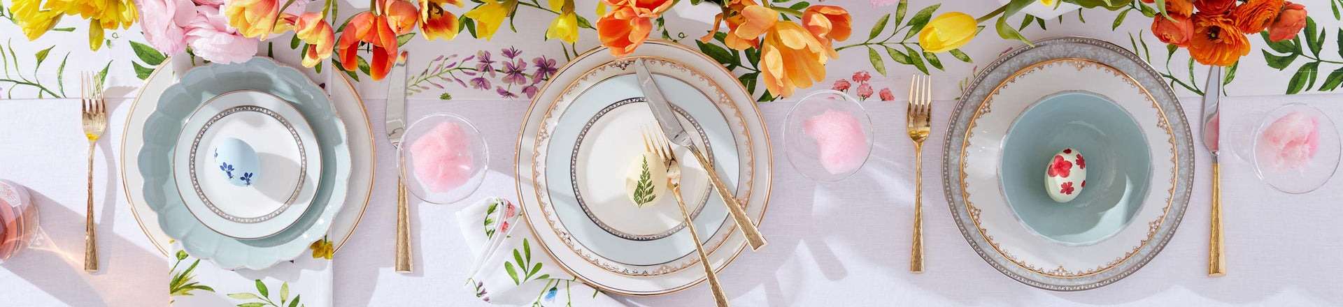 Easter table set with fine china dinnerware