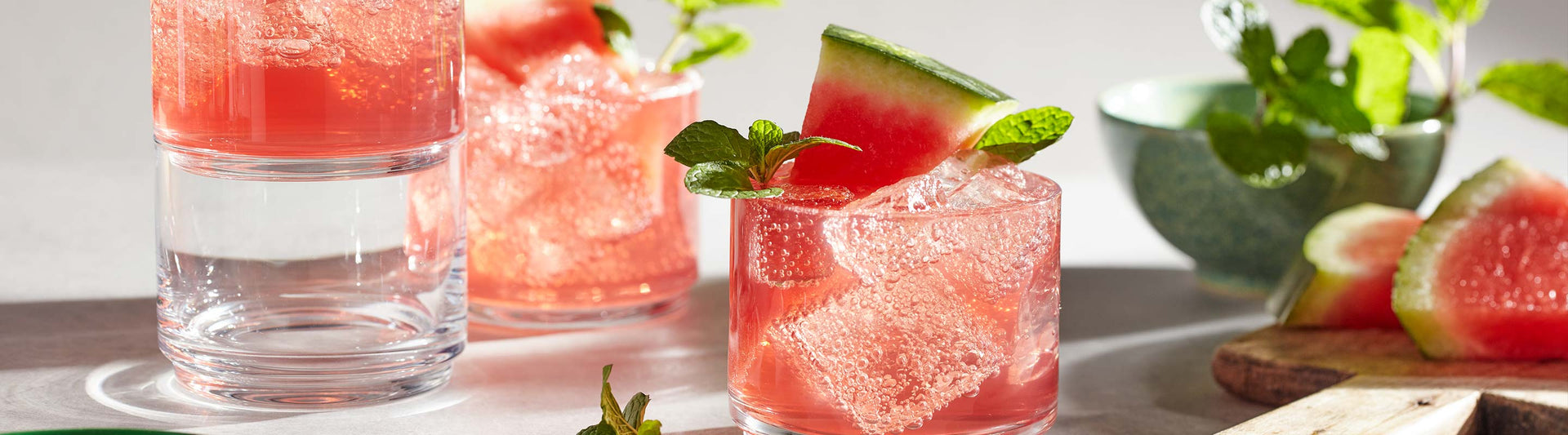 Clear Tuscany Classics Stackable Glasses with Watermelon Cocktail
