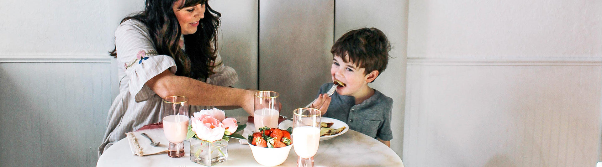 Mother & son at the breakfast table with Lenox Profile dishes