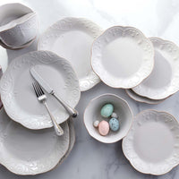 overhead shot of french perle classic dinnerware collection