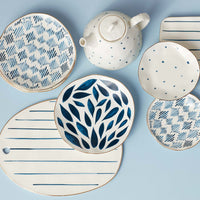 Blue Bay dinnerware, serveware, and teapot 