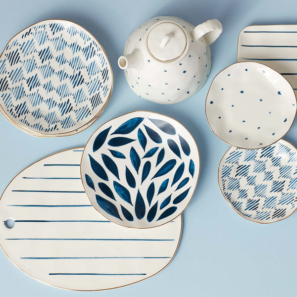 Blue Bay dinnerware, serveware, and teapot 