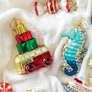 Retro Blown Glass Van with Gifts Ornament