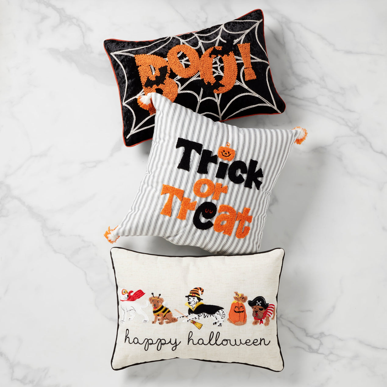 Boo! Web & Bats 14x20 Beaded Halloween Pillow