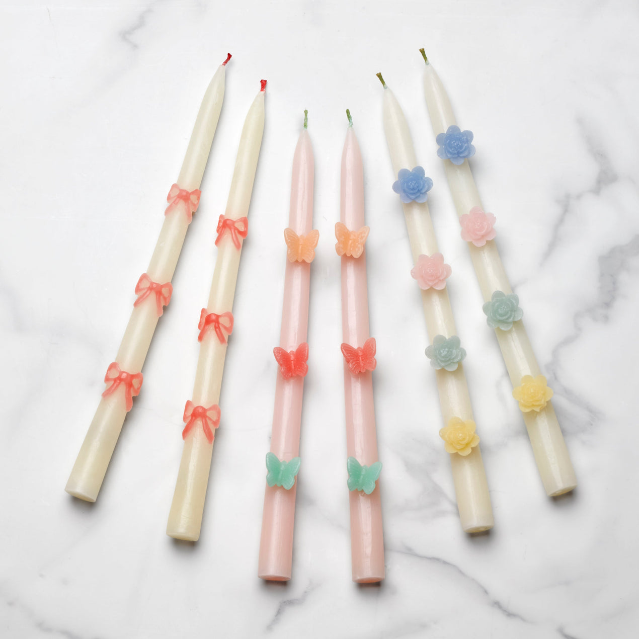 Pastel Flowers Taper Candles, 2 pc Set