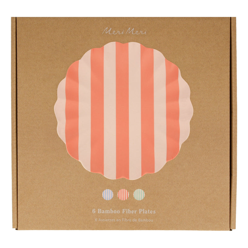 Stripey Bamboo Large Plates, Assorted Set Of 6