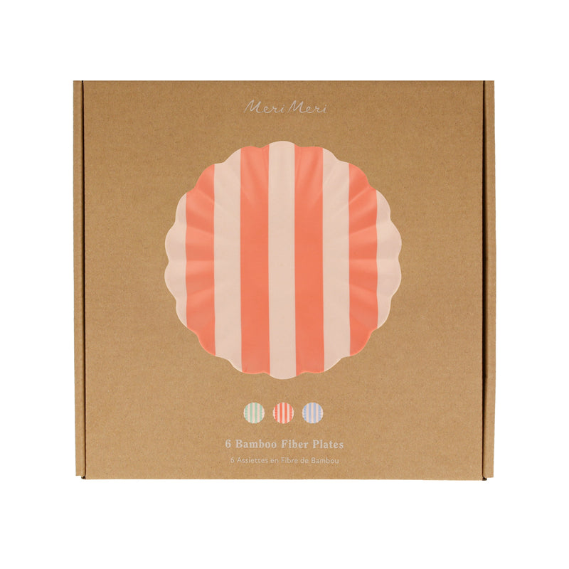 Stripey Bamboo Small Plates, Assorted Set Of 6