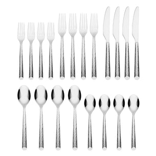 Elsa Mirror Hammered 20 Piece Flatware Set