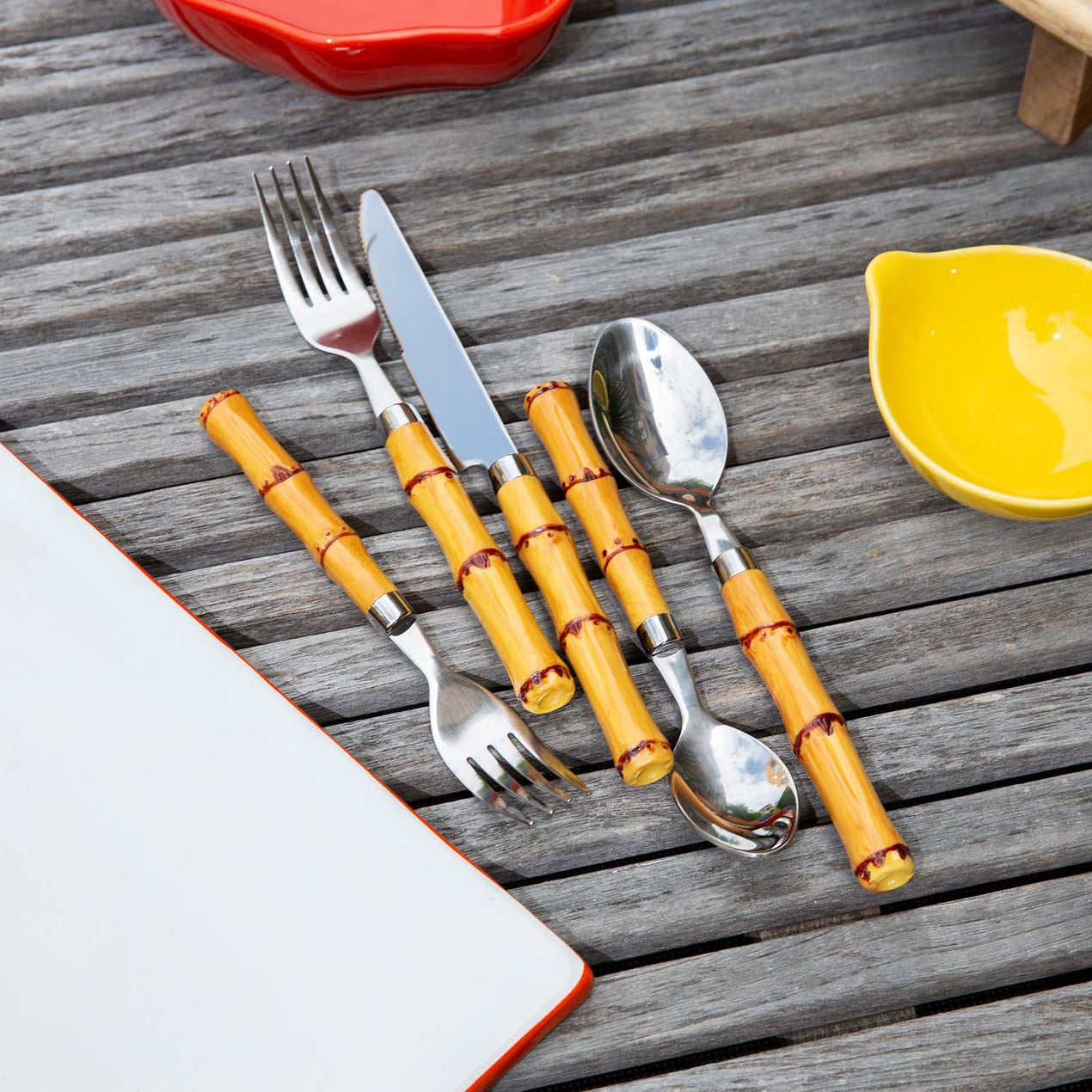 Bamboo Handle 20-Piece Flatware Set
