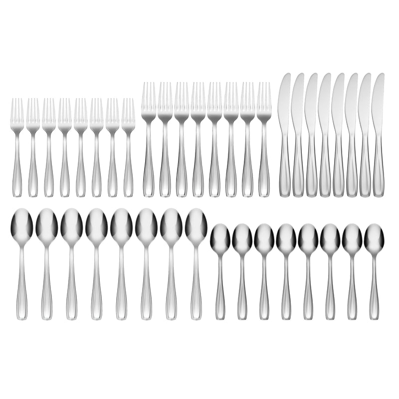Waylen Mirror 40-Piece Flatware Set with Rustic Caddy