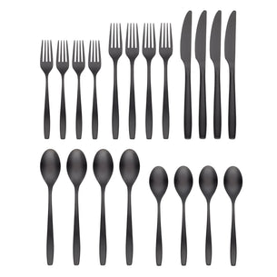 Averie Black Satin 20 Piece Flatware Set