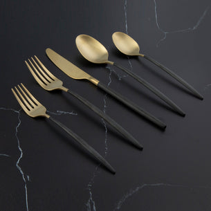 Gaze Black Champagne Satin 20-Piece Flatware Set