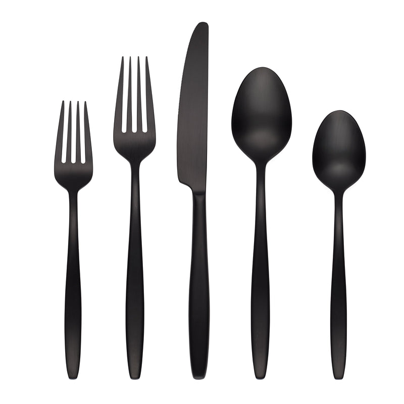 Nylah Black Satin 20-Piece Flatware Set