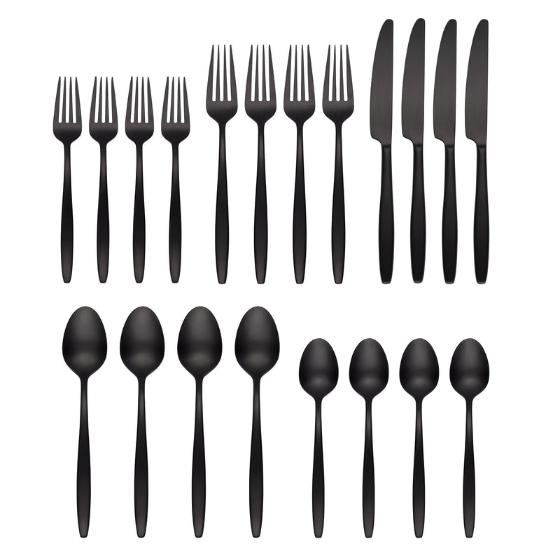 Nylah Black Satin 20-Piece Flatware Set