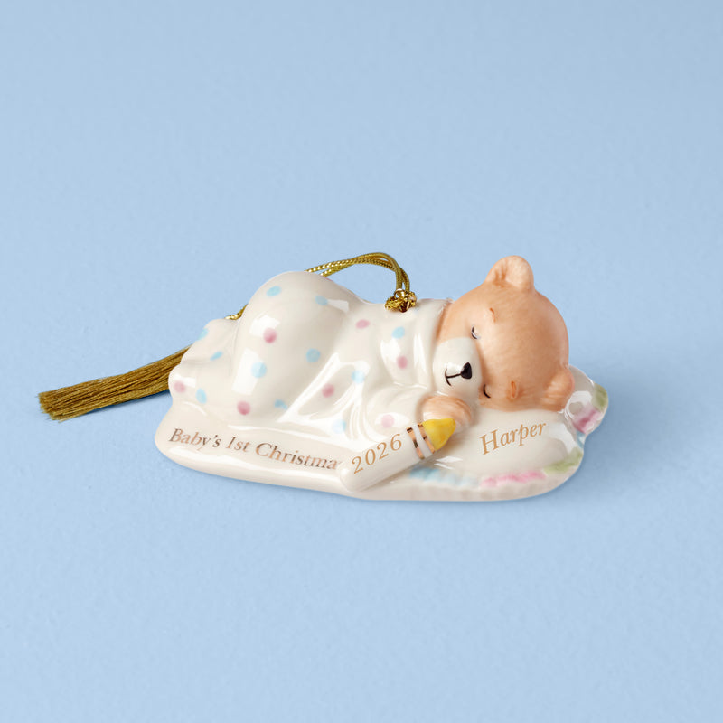 Personalized Baby's 1st Christmas Cuddles & Hugs Teddy Bear Ornament