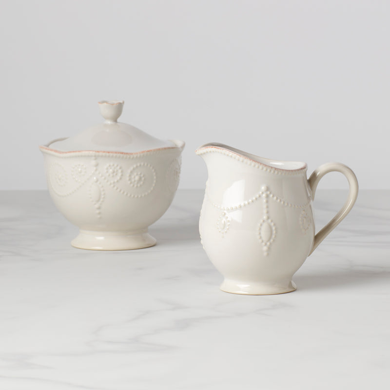 French Perle White Sugar & Creamer