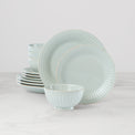 French Perle Groove Ice Blue 12-Piece Plate & Bowl Dinnerware Set