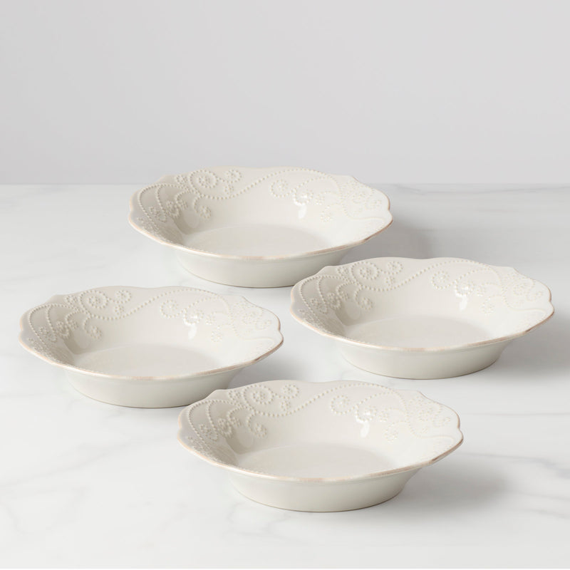 French Perle White Pasta Bowls, Set of 4