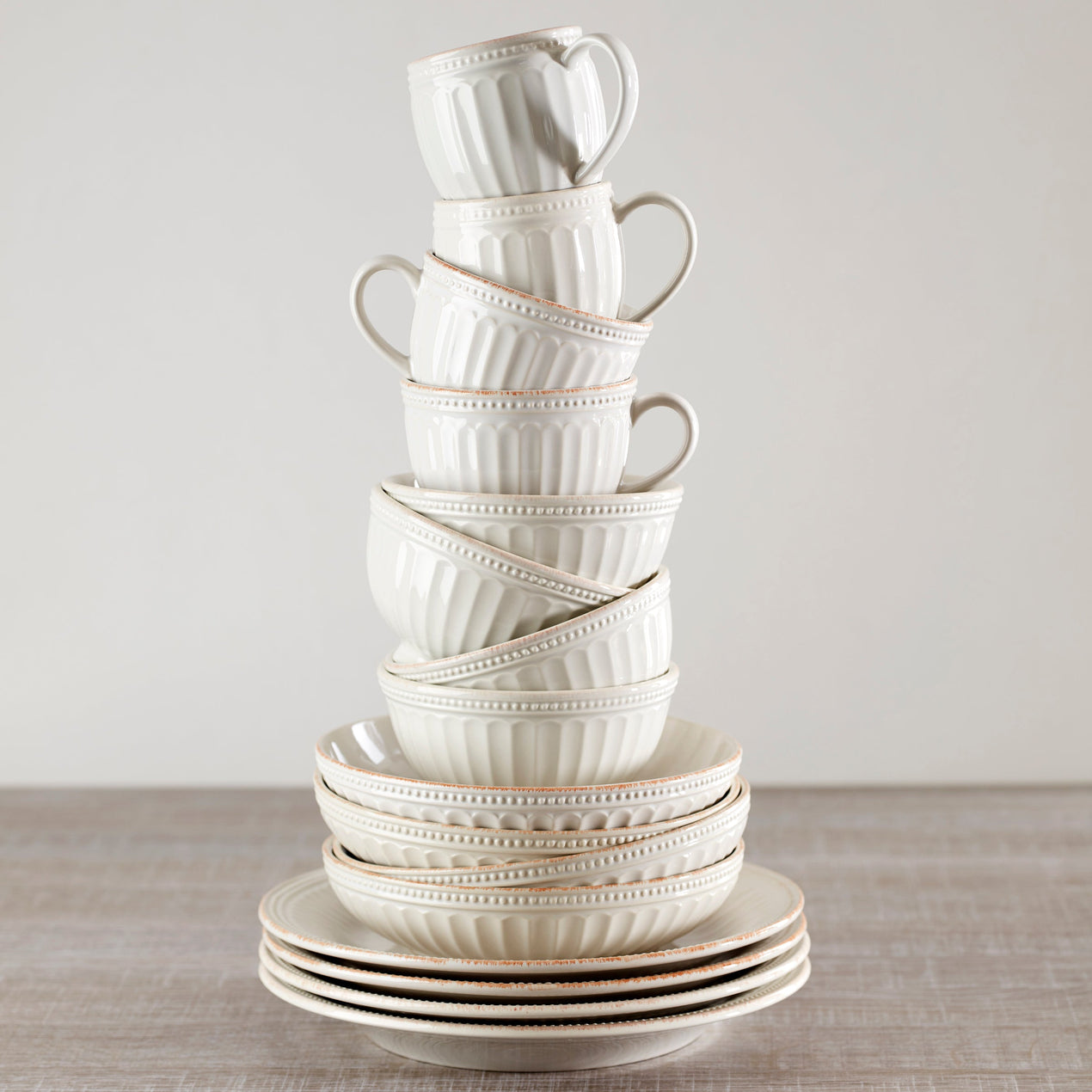 French Perle Groove White Latte Mugs - Set of 2