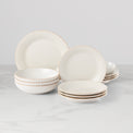 French Perle Groove White 12-Piece Pasta Bowl Dinnerware Set