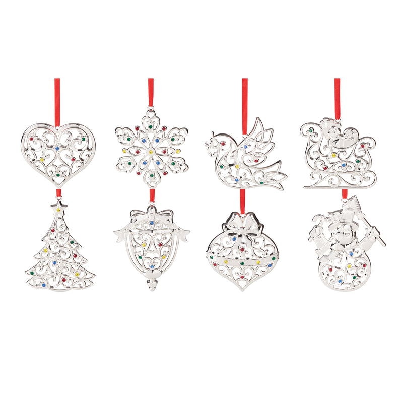 Sparkle & Scroll Multicolor Ornaments, Set Of 8