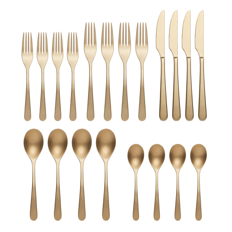 Kenbrook Champagne Tumbled 20 Piece Everyday Flatware Set, Service for 4