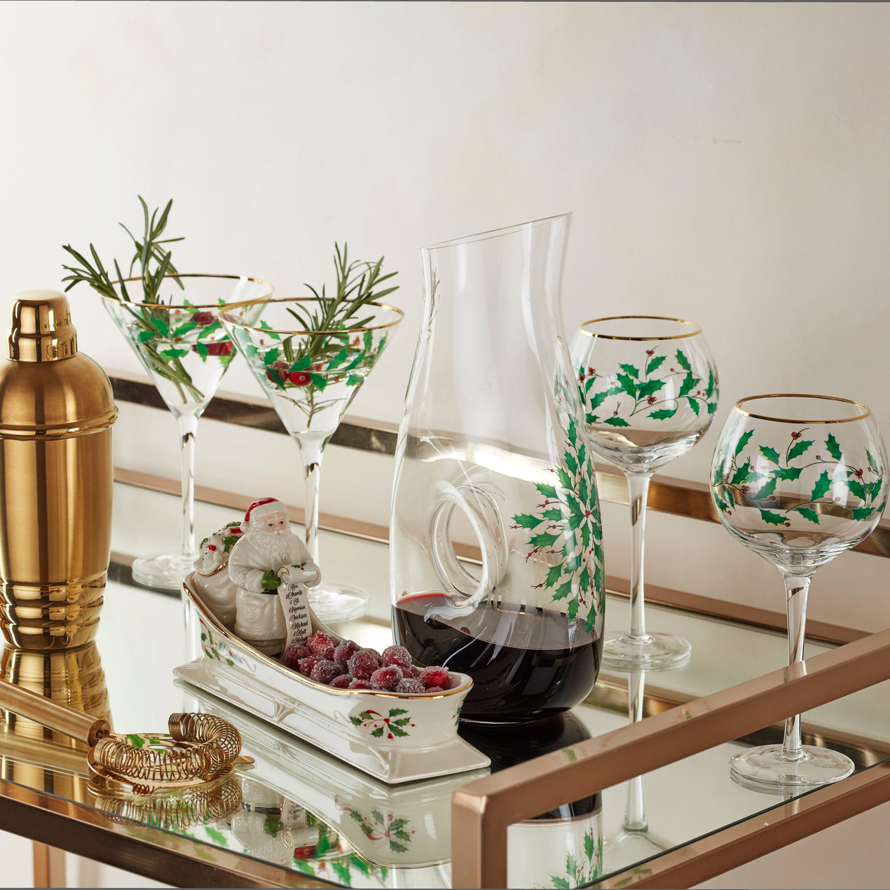 Christmas Holly Martini Glasses