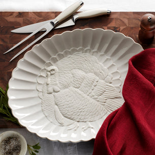 French Perle White Carved Turkey Platter