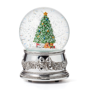 Christmas Tree Silverplate Musical Snow Globe