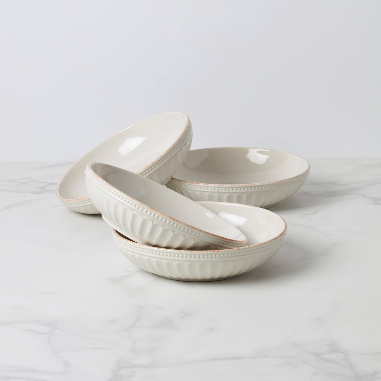 French Perle Groove Pasta Bowls, Set of 4