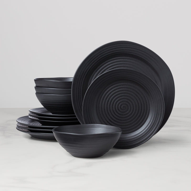 Ridge Black 12-Piece Dinnerware Set