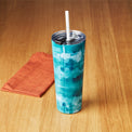 24 Oz Insulated Tumbler with Straw, Blue Tie Dye