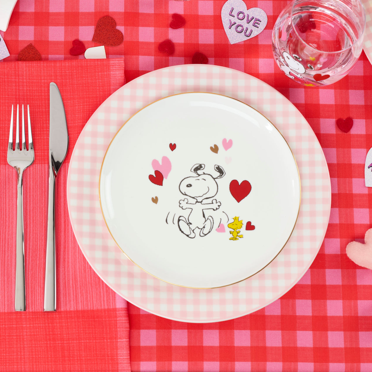 Gingham Dinner Plates, Set of 4, Pink