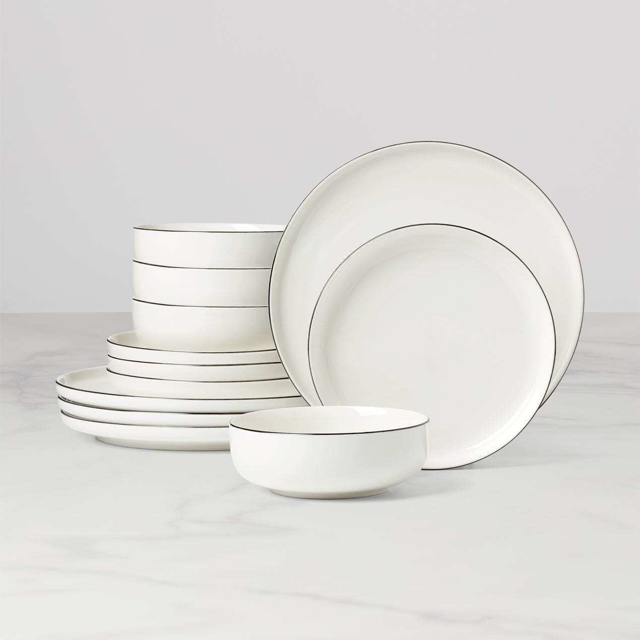cambridge silversmiths 24 Seven Black Rim 12-Piece Dinnerware Set