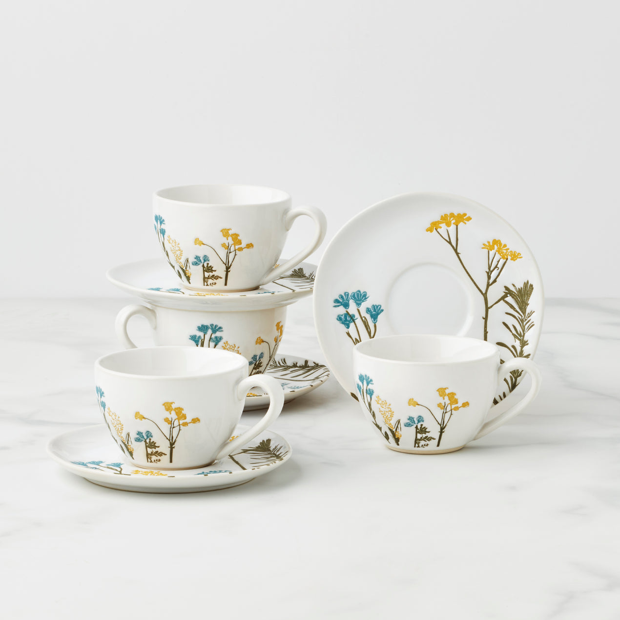 cambridge silversmiths Wildflowers 8-Piece Espresso Cups & Saucers Set