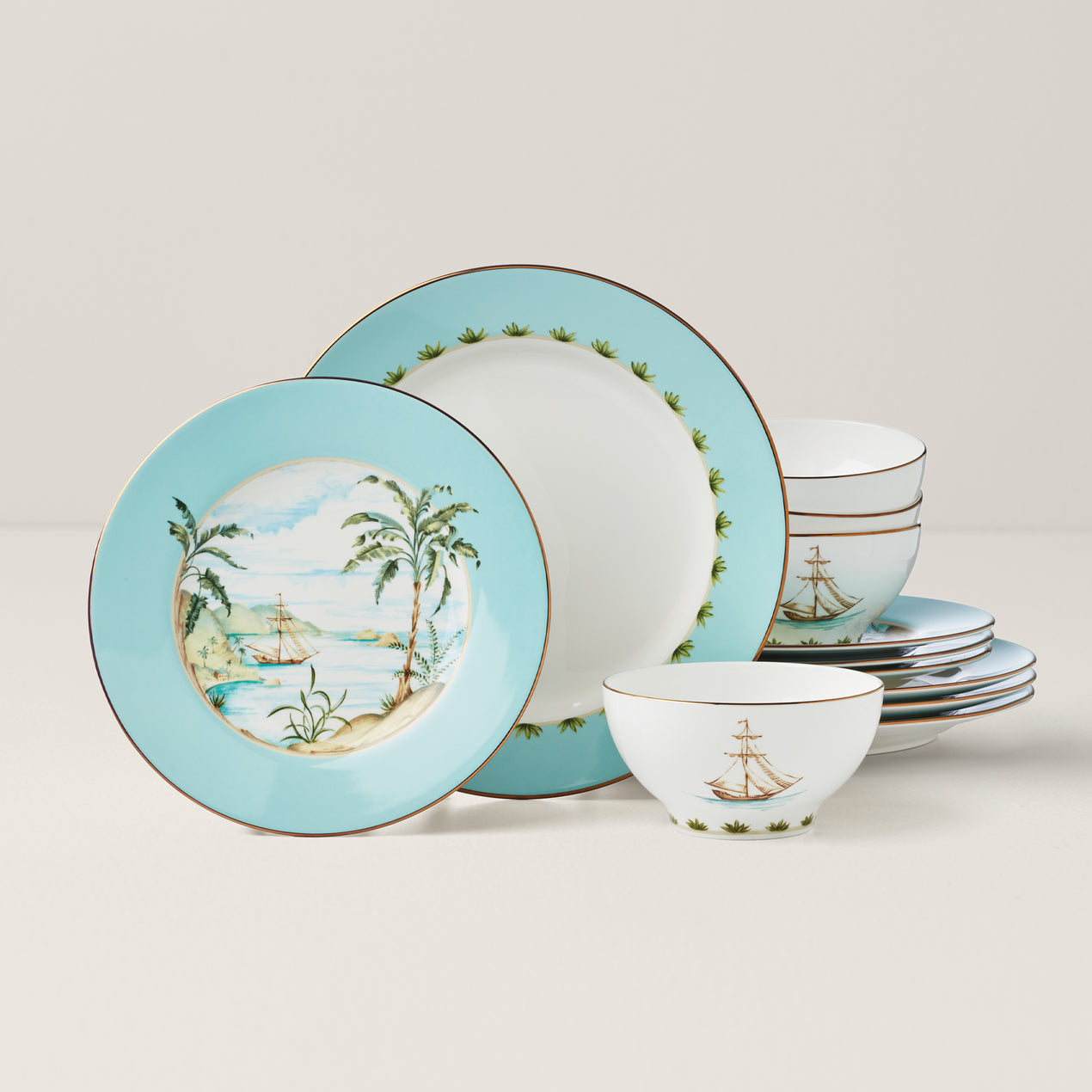 cambridge silversmiths British Colonial Tradewind 12-Piece Dinnerware Set Set of 4