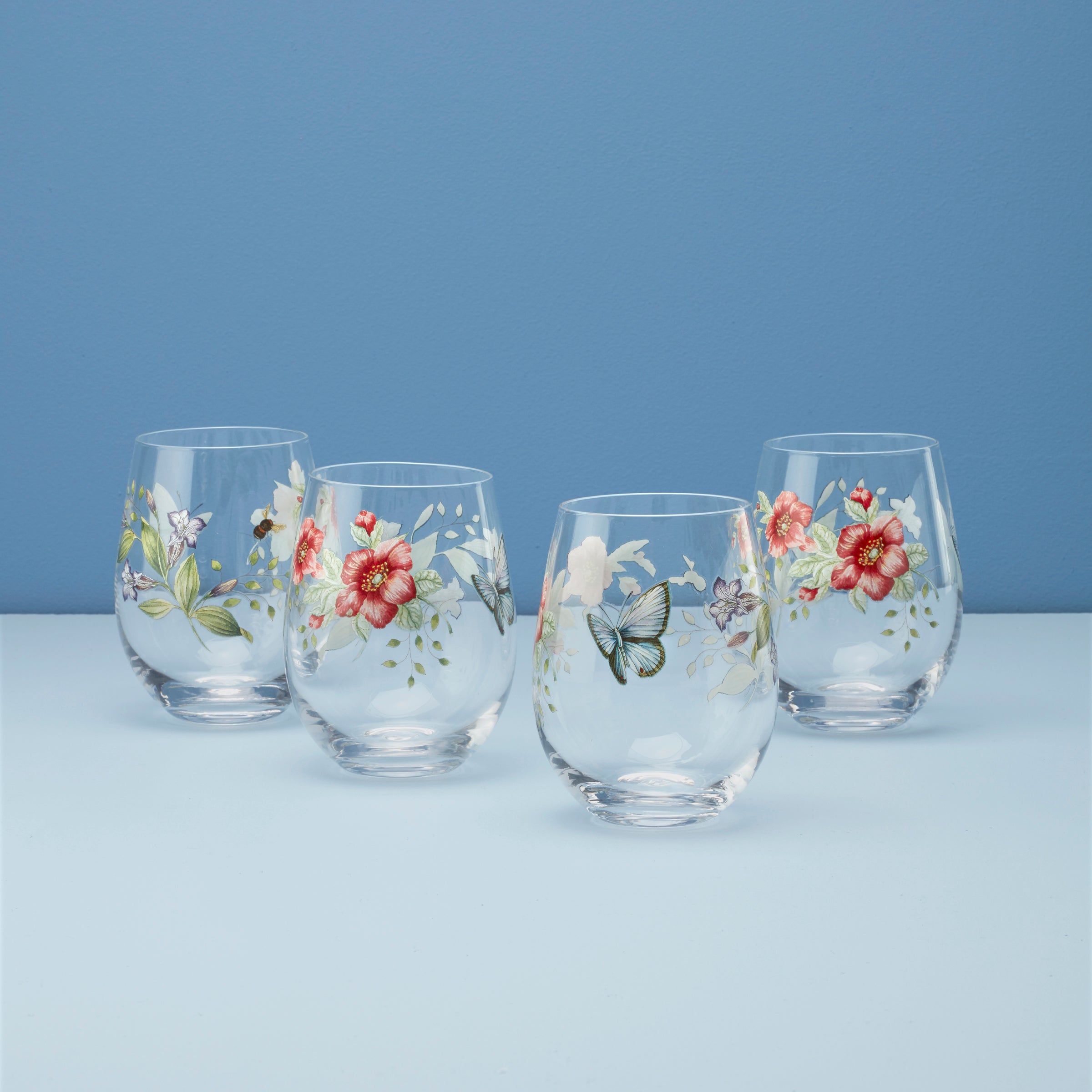 Butterfly Meadow Stemless Wine Glasses, Set of 4 Lenox Corporation