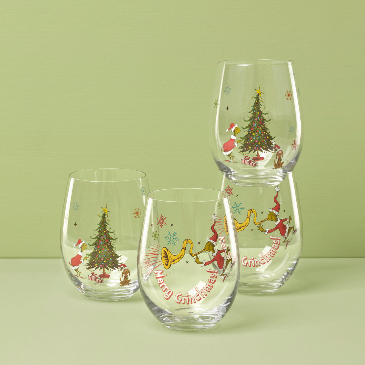 cambridge silversmiths Merry Grinchmas Glass Tumblers Set of 4 Assorted