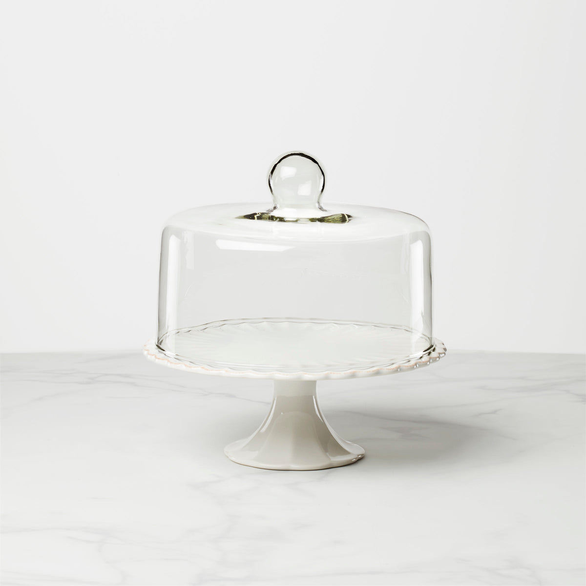 French Perle White Cake Plate with Dome