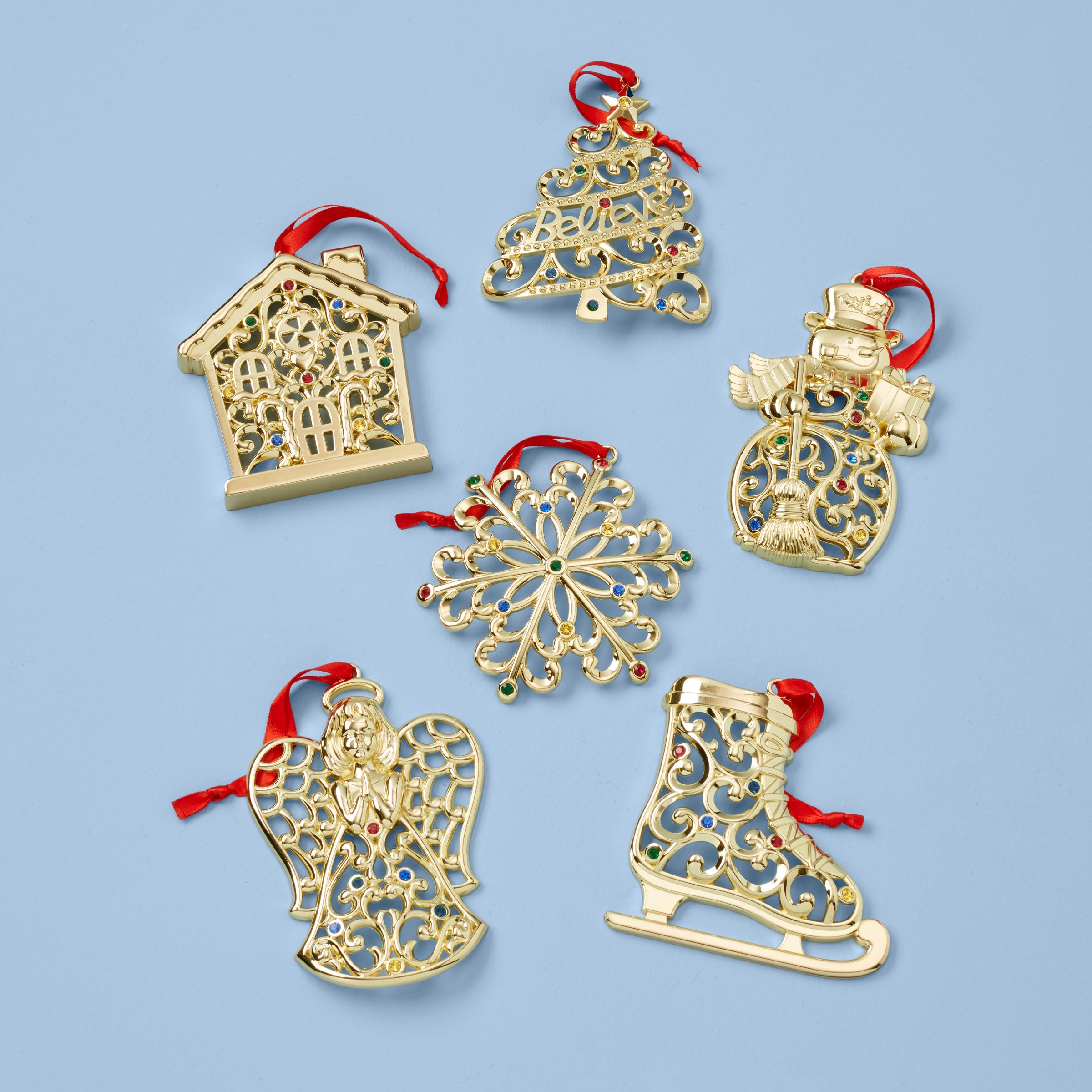 Sparkle & Scroll 6-Piece Gold Ornament Set – Lenox Corporation