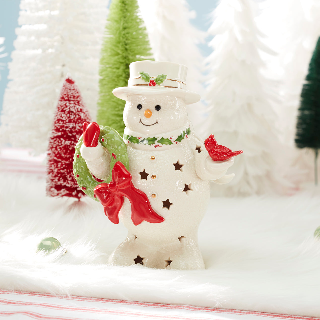 HRK SnowMan Happy Holly Days Snowman Holding Wreath Figurine – Lenox