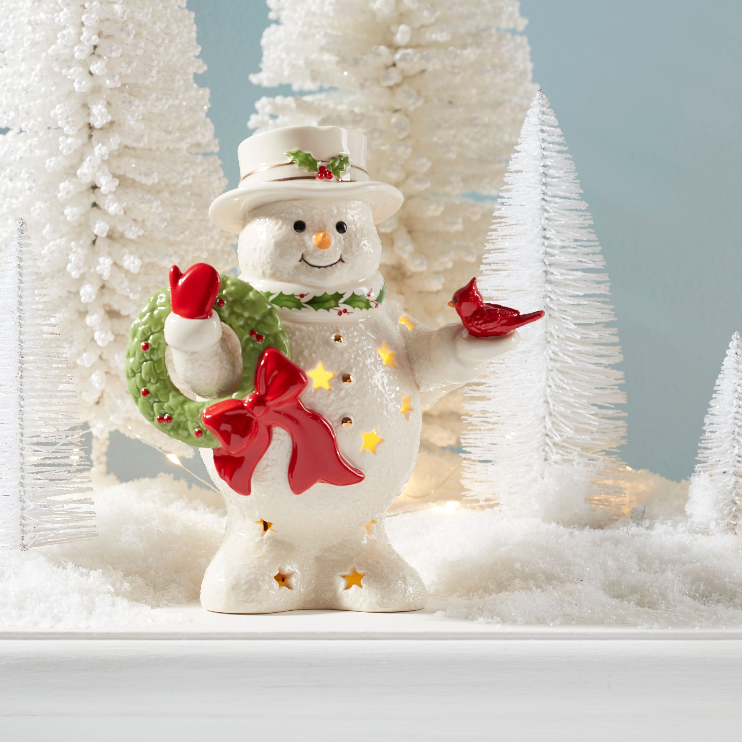 Happy Holly Days Snowman Holding Wreath Figurine – Lenox Corporation
