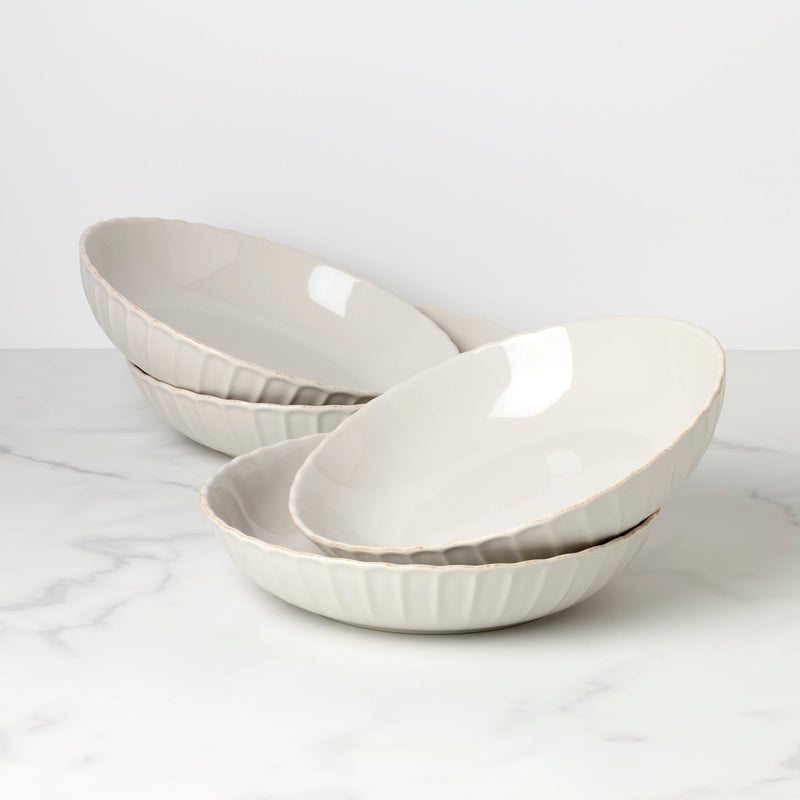 French Perle Scallop White Dinner Bowls, Set of 4