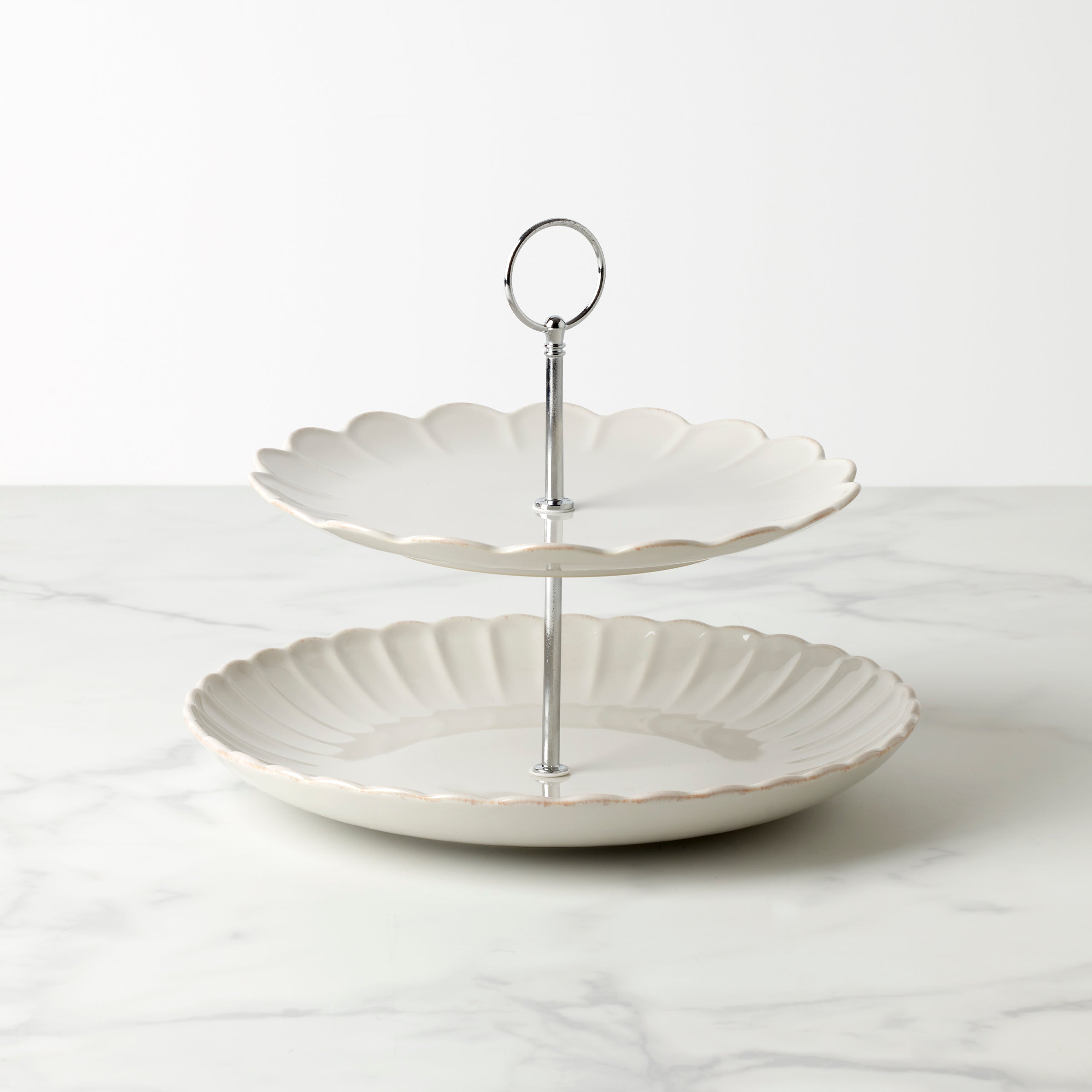 French Perle Scallop White 2-Tier Server – Lenox Corporation