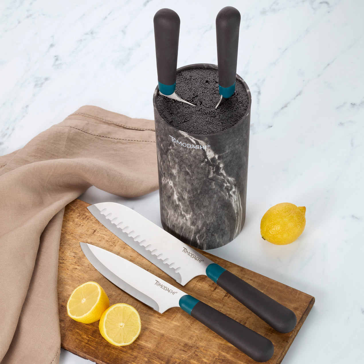 LENOX ナイフフォーク　5セット Keen Black Marble 5 Piece Cutlery Bristle Block Set – Lenox