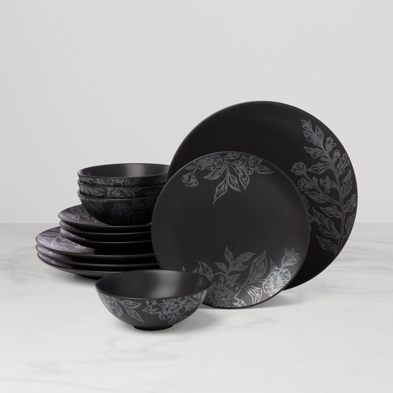 cambridge silversmiths Roseto 12-Piece Dinnerware Set Charcoal
