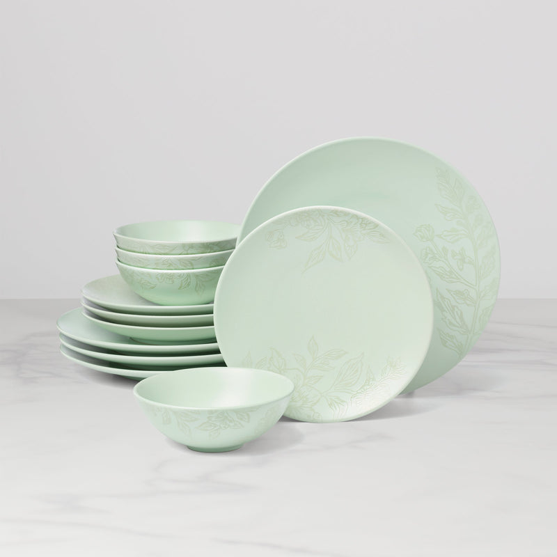 Roseto 12-Piece Dinnerware Set, Soft Sage
