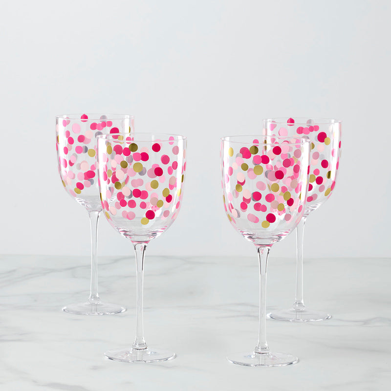 Its Raining Confetti Wine Glasses, Set of 4