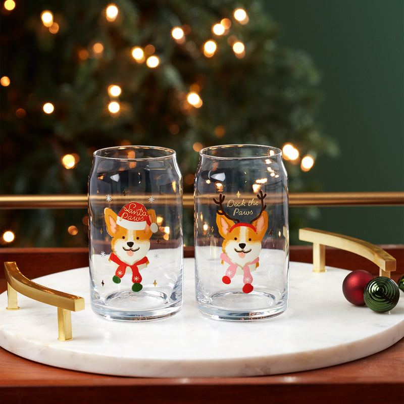 Holiday Corgi Can Cooler Glasses, Set Of 2