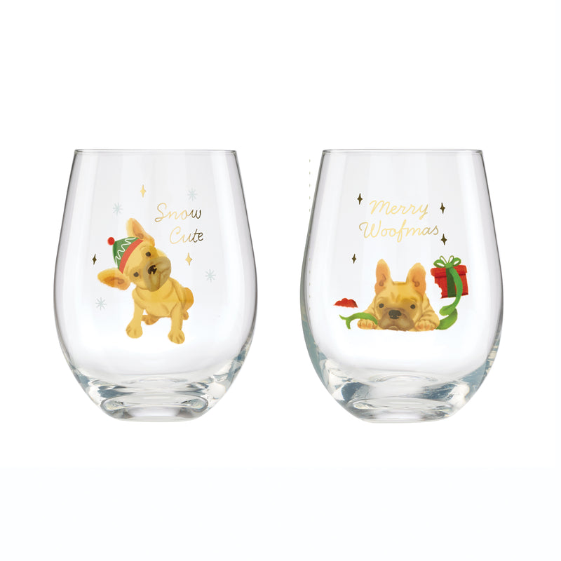 Frenchie Stemless Wine Glasses, Set Of 2